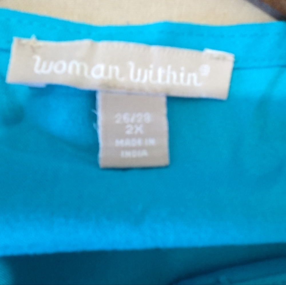 Woman Within Women's Tunic Top in 2X Teal Floral Peasant BOHO Relaxed Fit - Picture 8 of 9